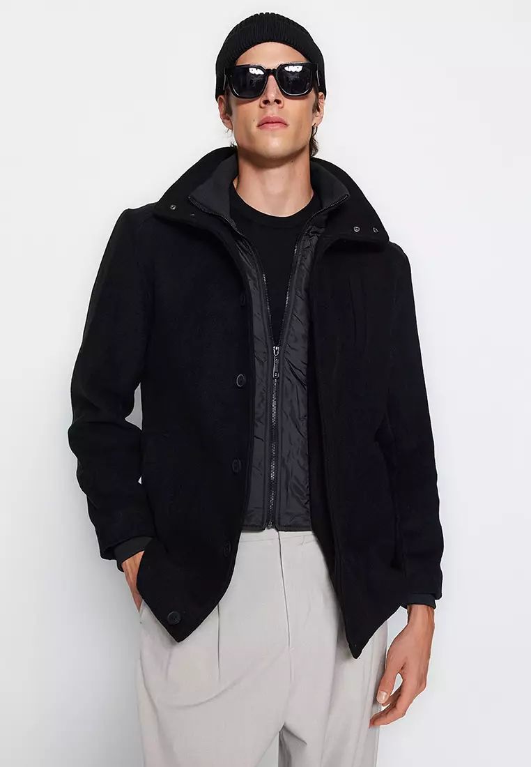 Stand Collar Wool Blend Coat