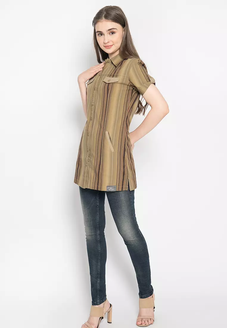 LGS - Slim Fit - Kemeja Wanita - Brown - Motif - LLSH.380.SL616.004.7C