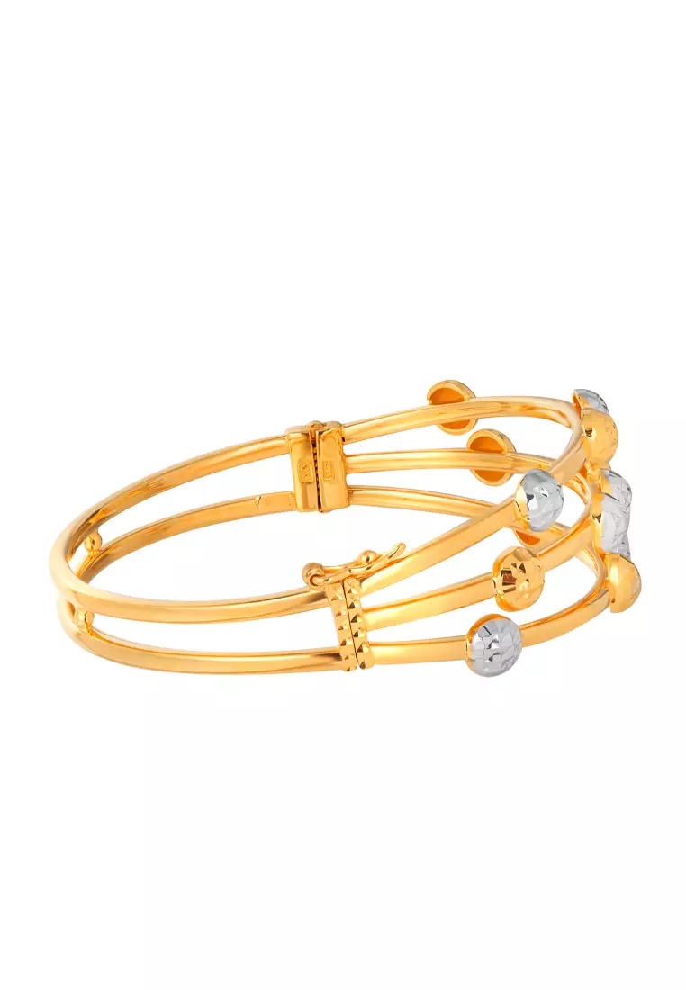 TOMEI Three Rows Laser Balls Bangle, Yellow Gold 916