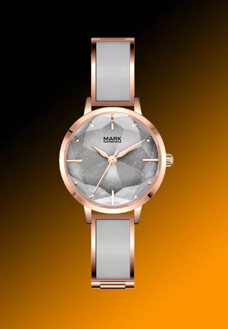 Ladies Quartz Watch, Faceted Glass, Stainless Steel and Leather Bracelet