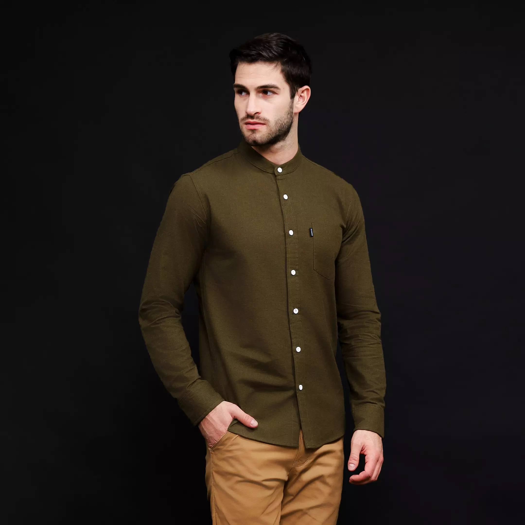 Kemeja Flanel Pria Panjang Polos Olive