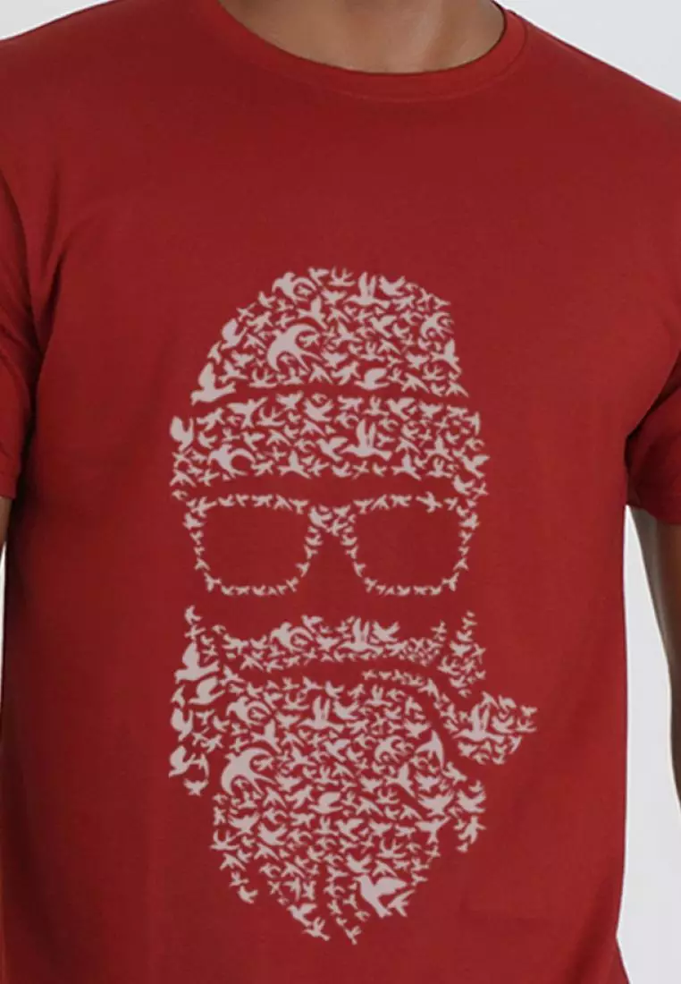 Birdbeard Short Sleeve Maroon Cotton Relaxed T-Shirt