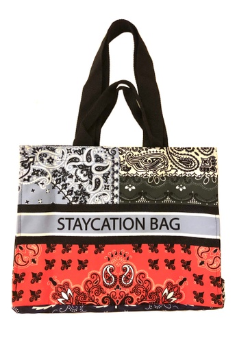 EGLANTINE red and blue EGLANTINE® X 2D4O® - "Staycation Bag" Wrinkle Free Canvas Tote Bag Blue/red patchwork 7F749AC0CB38C5GS_1
