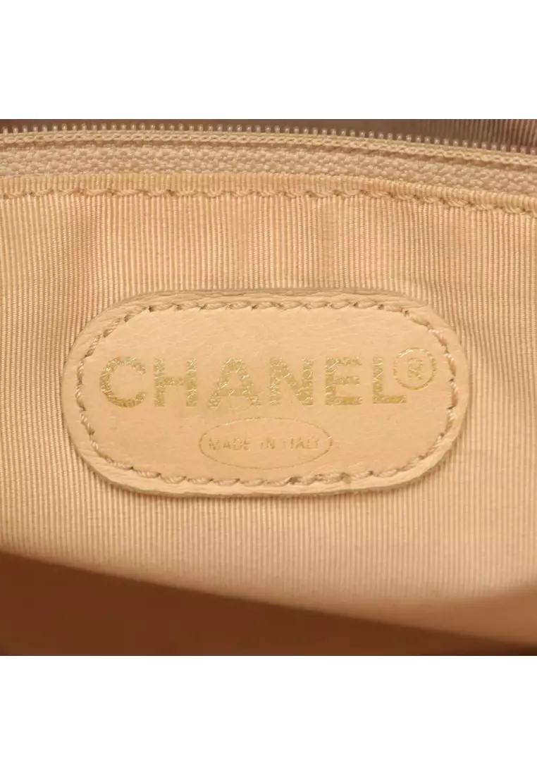 Pre-Loved Chanel coco mark mini boston bag chain handbag Caviar skin beige gold hardware