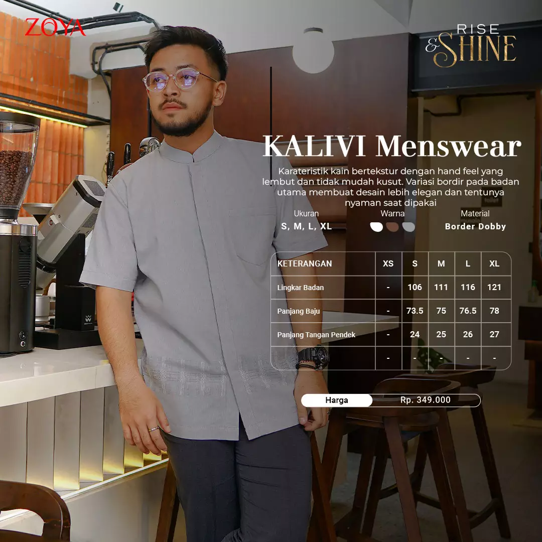 KALIVI Menswear Grey - Baju Koko Pria Lengan Pendek - Bahan Cotton Dobby
