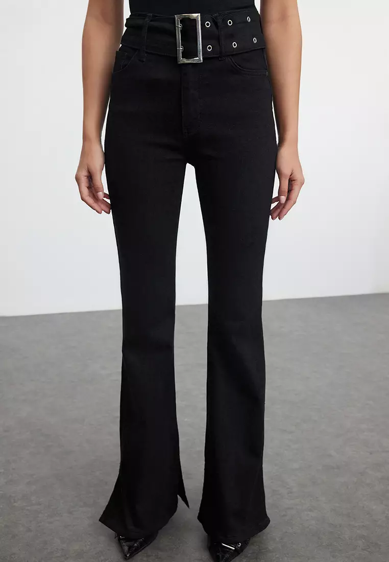 High Waist Belted Flare Jeans