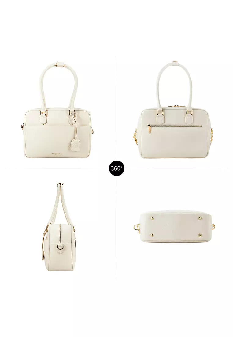 Margaret M Women's White Top Handle Handbag: 2-in-1 Microfiber Leather Travel Business Bag (Tablet compatible std. size 10")