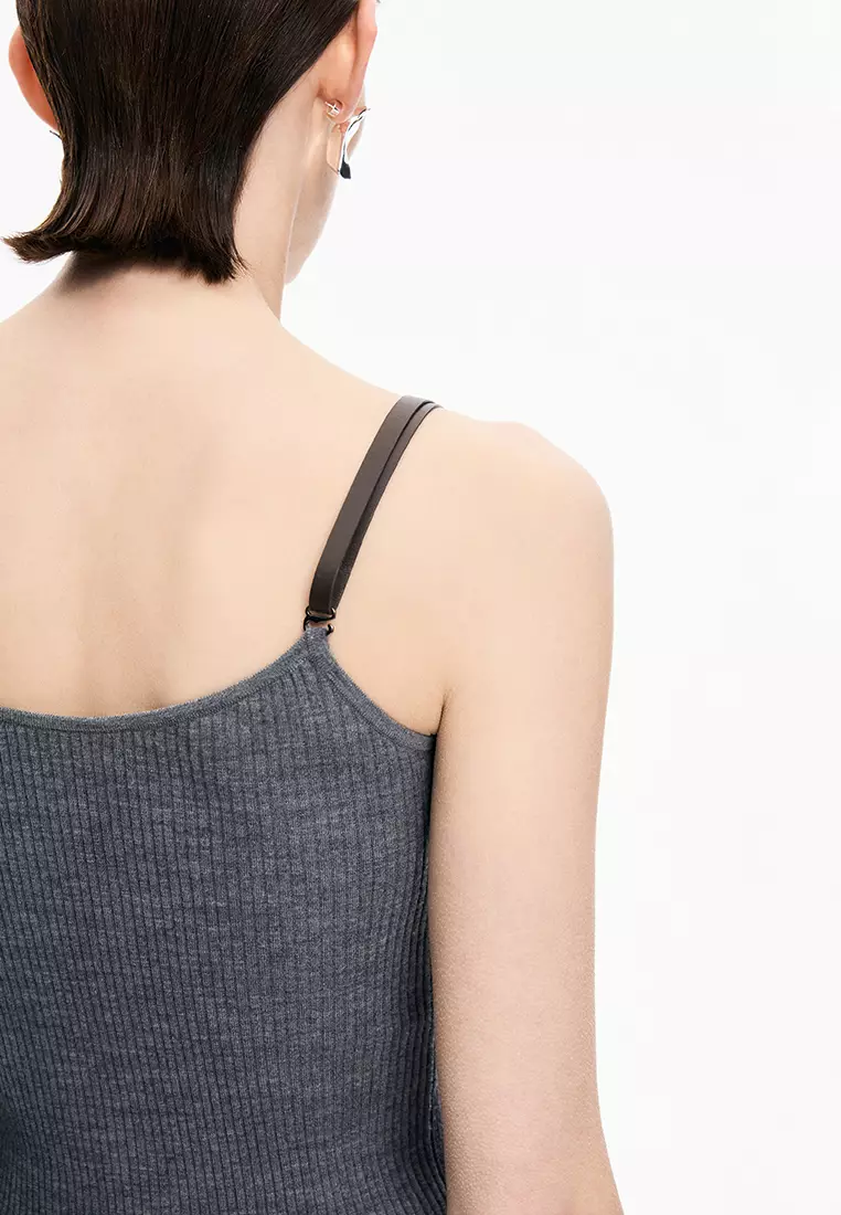 Merino Wool Ribbed Strap Sleeveless Knit Vest