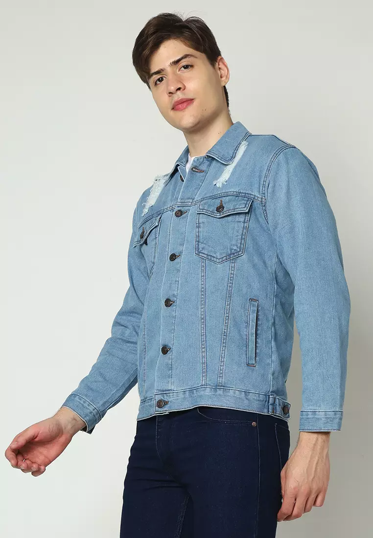 Jaket Ripped Denim Pria Topaz Light Blue 192101N