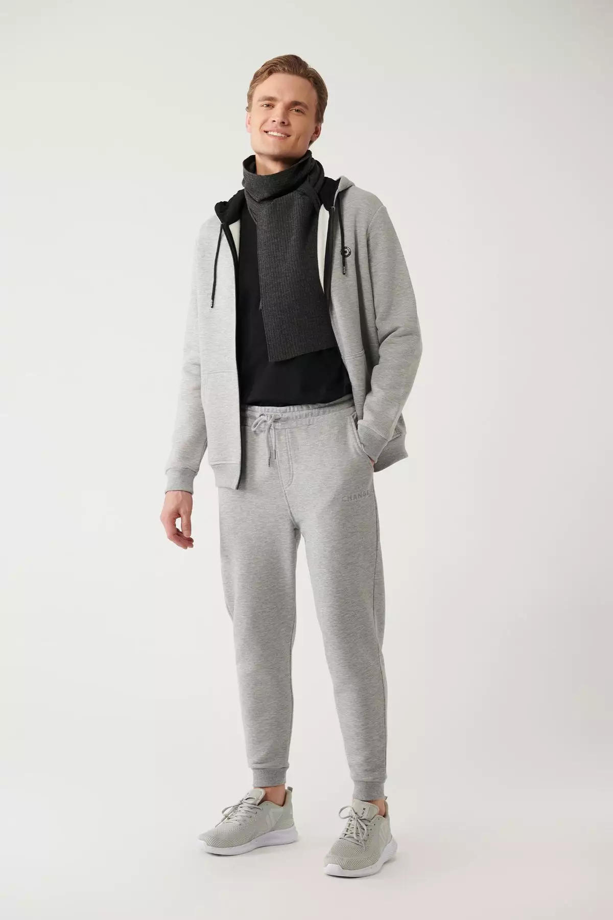 Men's Gray Lace-Up 3-Thread Raised Printed Sweatpants A32Y3411