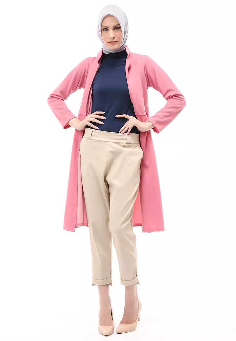 Elena Cardigan Polos Muslimah Atasan Wanita Relaxed Fit - Pink
