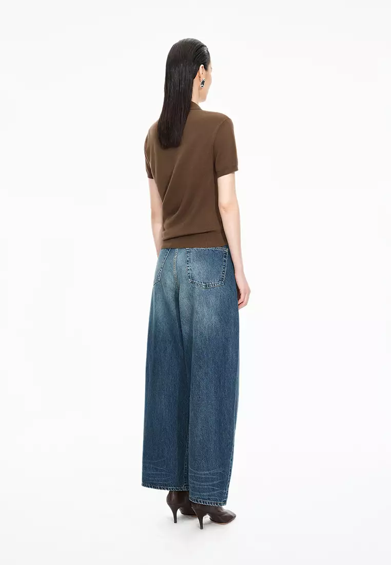 Wide-leg Rolled Hem Denim Extra Long Pants