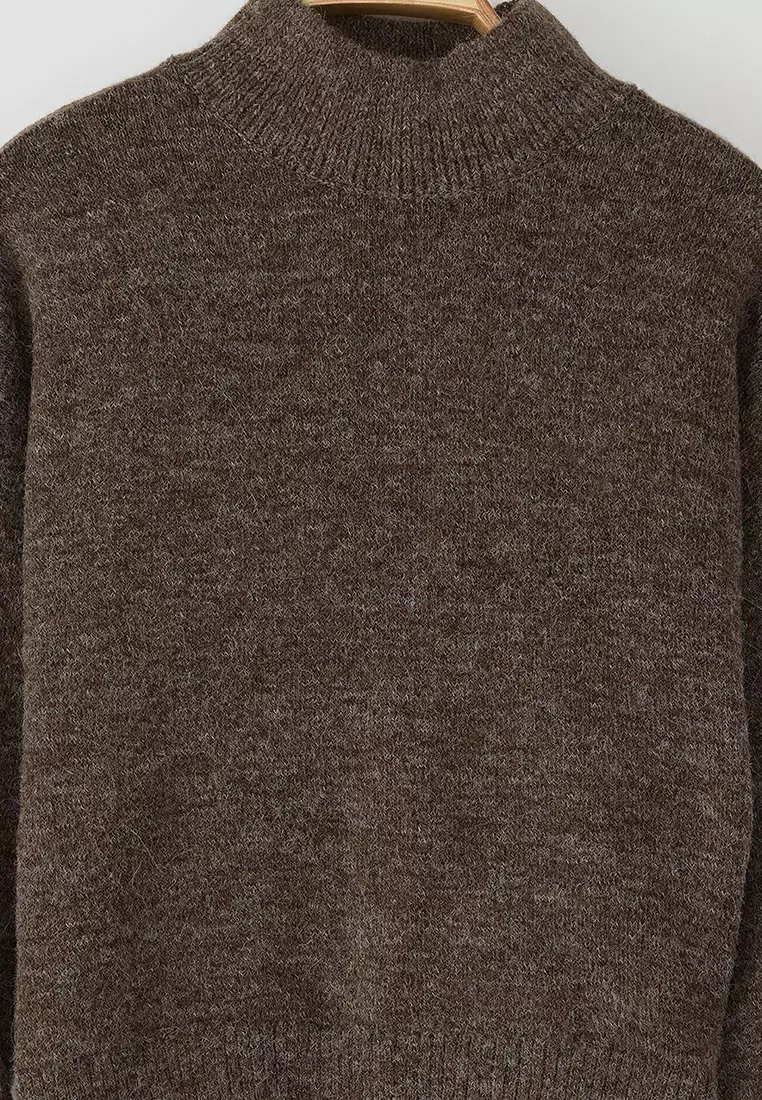 Mink Alpaca Wool Blended Premium/Special Yarn Wide Fit Basic Knitwear Sweater