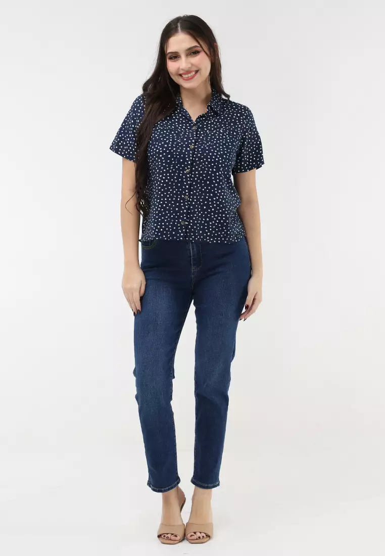 Woven Printed Rayon Short Sleeves Blouse