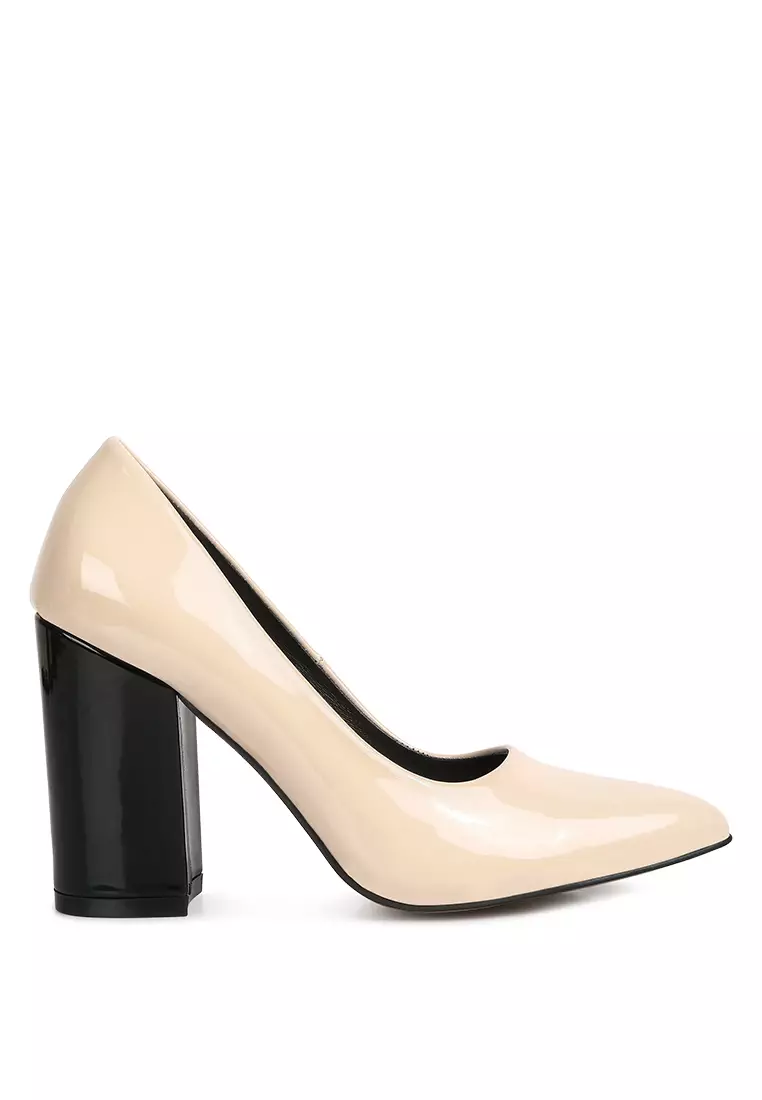 Block Heeled Formal Pumps in Nude