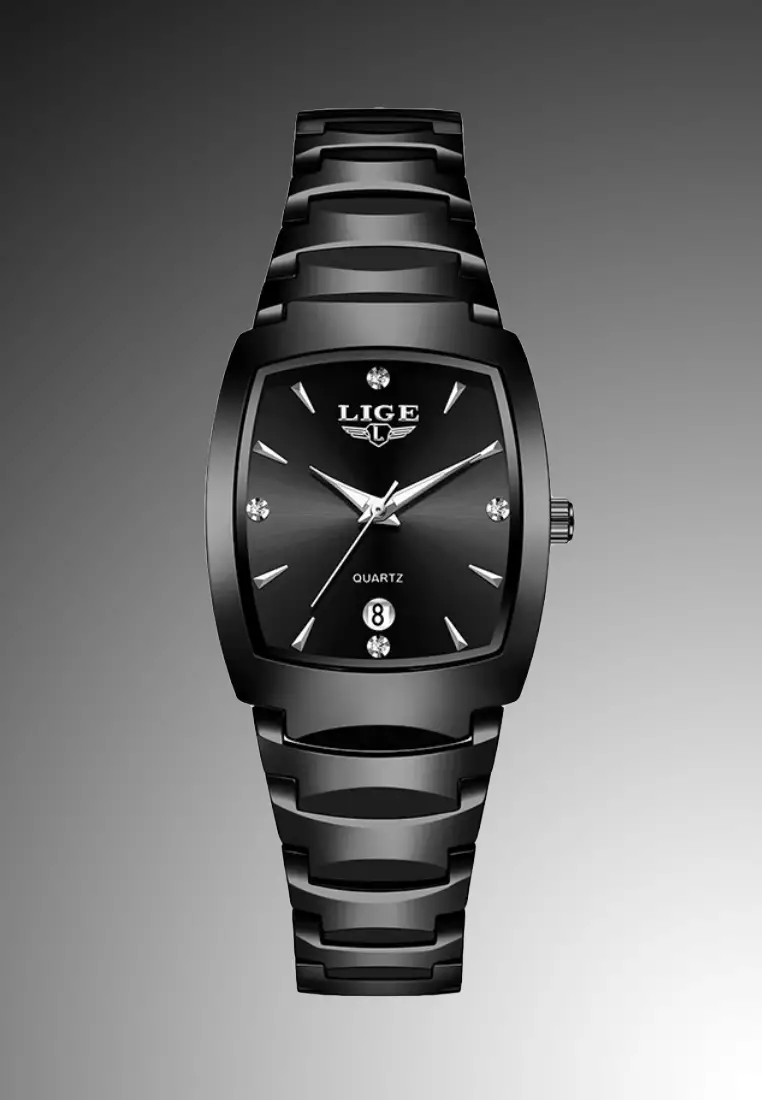 Unisex IP Black Alloy Quartz Watch, 41x31mm, Black Dial, IP Black Stainless Steel Bracelet
