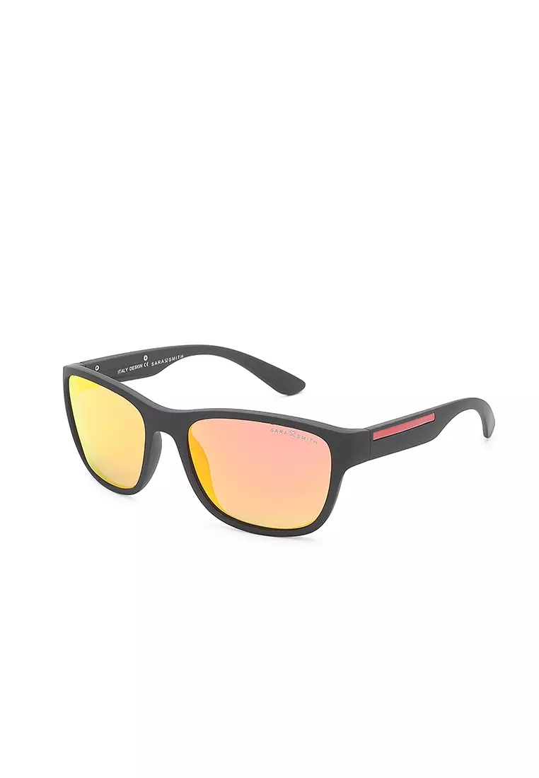Unisex Casual Polarized Rectangular Sunglasses (Kacamata Hitam) - Hitam / Merah
