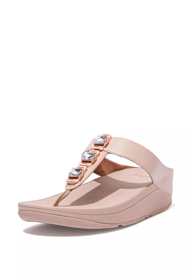 FitFlop FINO Crystal Lock Toe-Post Sandals - Beige (DA8-137)