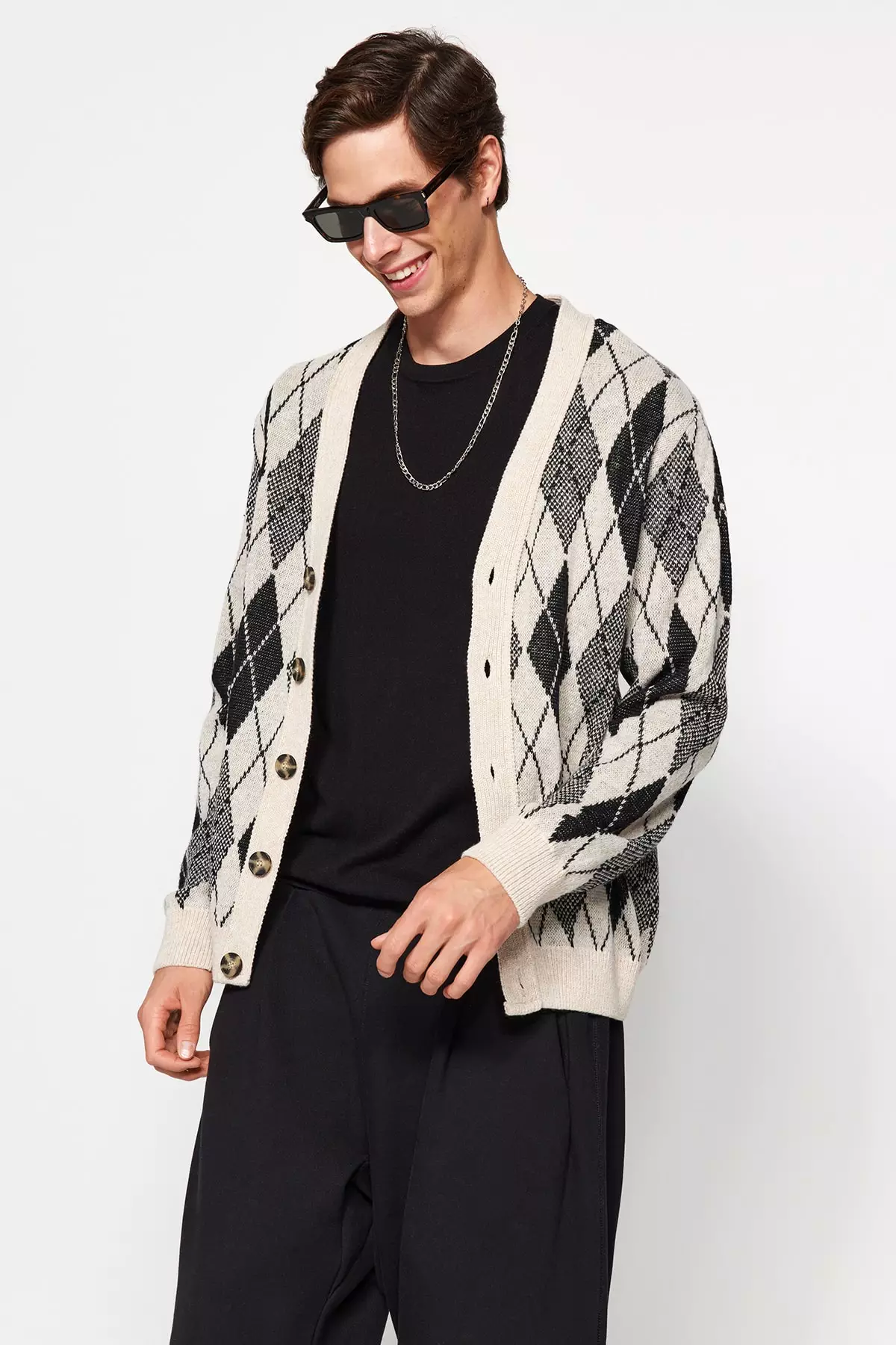 Mens black and deals white cardigan