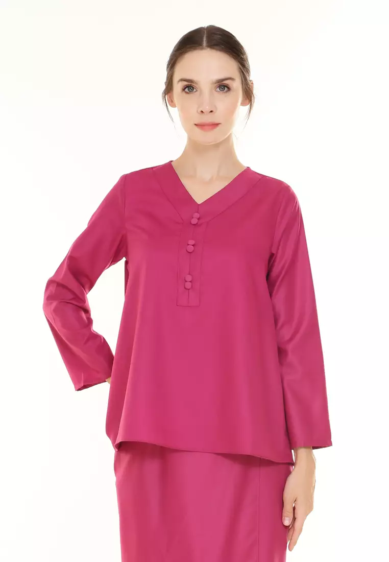 Kiera Kurung Kedah Modern in Hot Pink