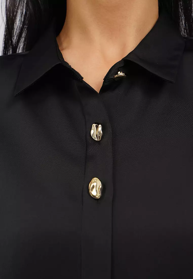 Long Sleeve Satin Shirt with Fancy Button