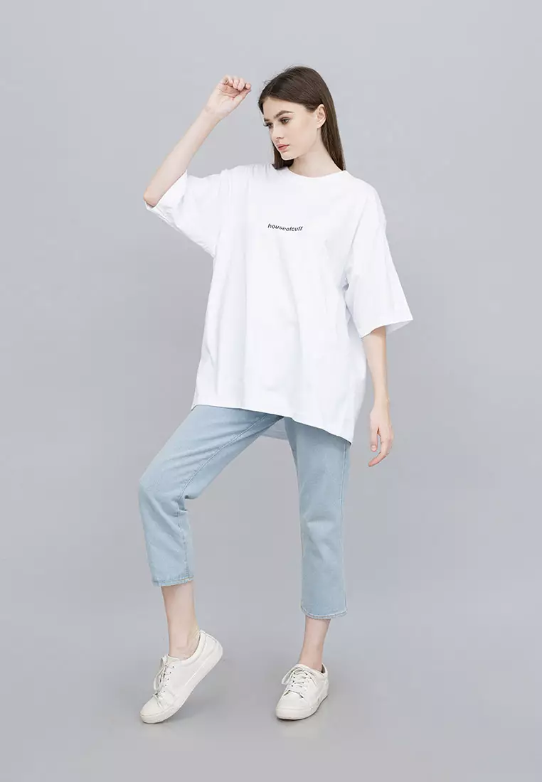 Houseofcuff Kaos Oversized Tshirt Wanita Unisex Tebal Putih Japan