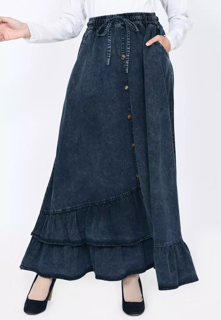 Inara Denim Skirt (Rok Panjang Soft Jeans A-Line) Snow Black
