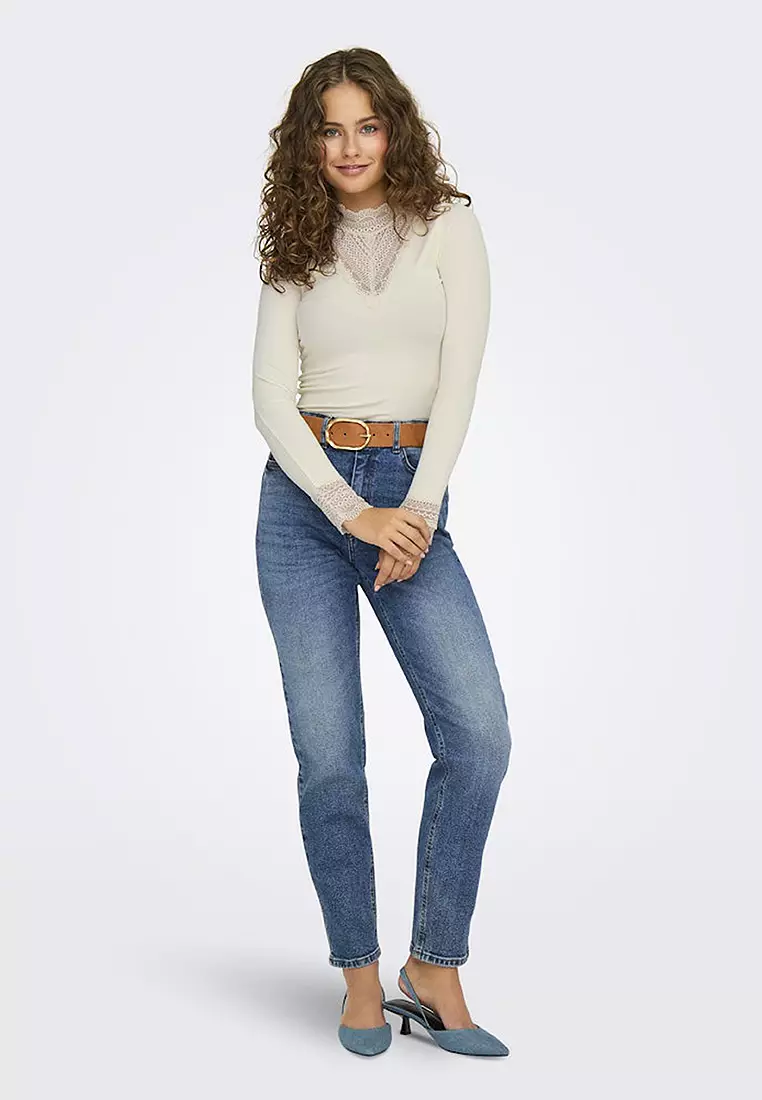 Long Sleeves High Neck Lace Jersey Top