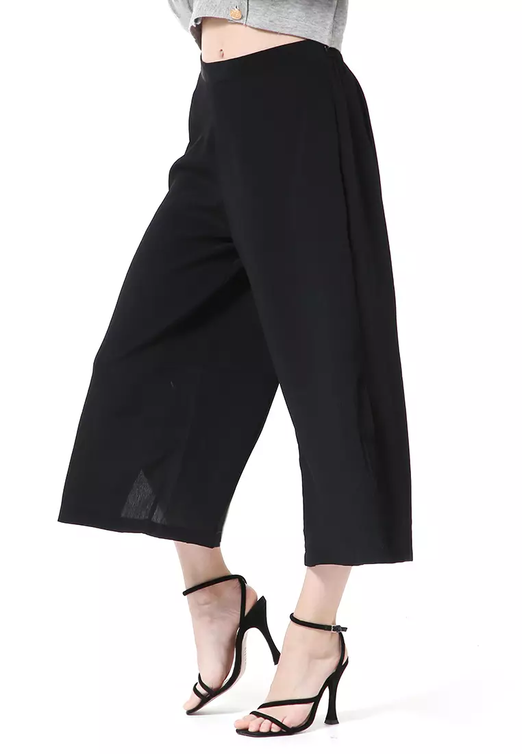Stella Celana Kulot Wanita Belah Samping Side Slit Culottes Pants Material Crepe ORIGINAL - Black
