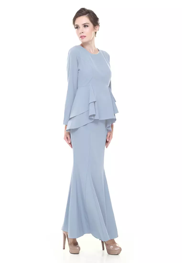 Lora Peplum Kurung Modern in Mint Blue