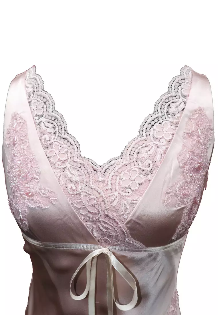 Romantic Silk Satin Lace Appliques Beaded Party Dress
