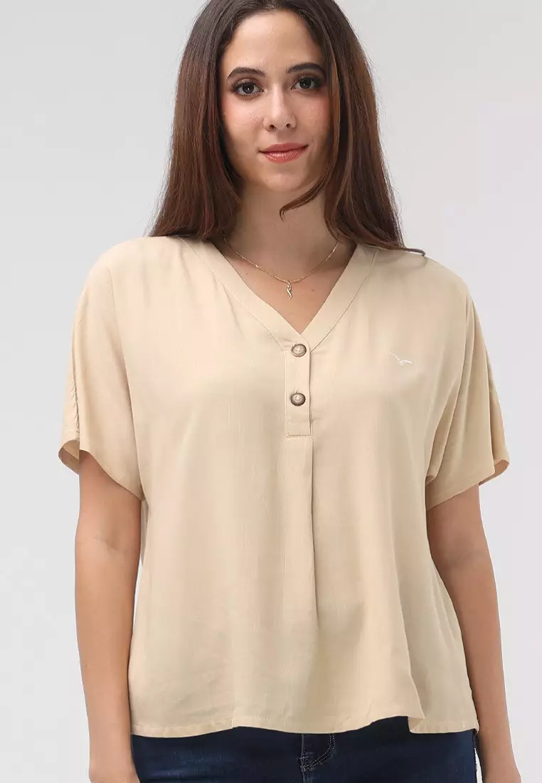 Woven Plain Soft Linen Short Sleeve Blouse