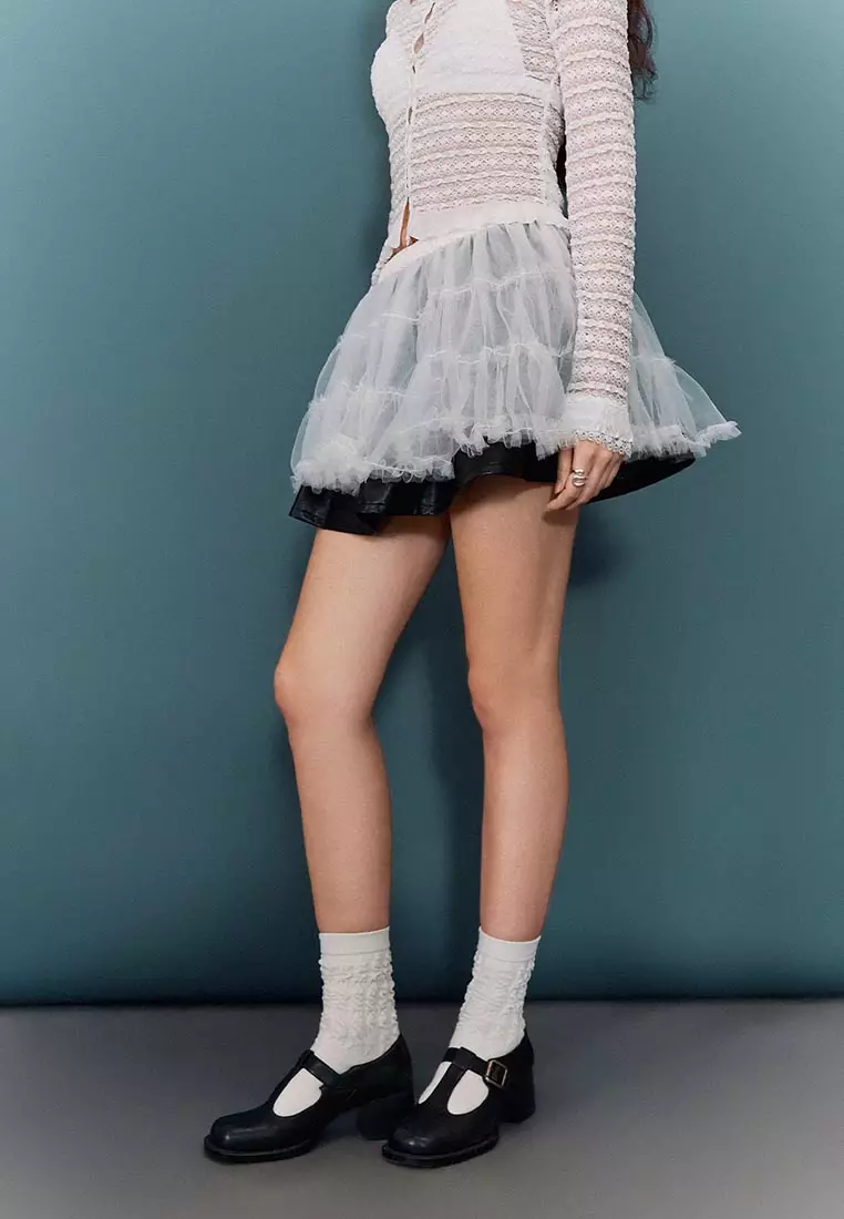 UR冬季新款女装芭蕾风透视网纱松紧腰短款半裙UYU540024