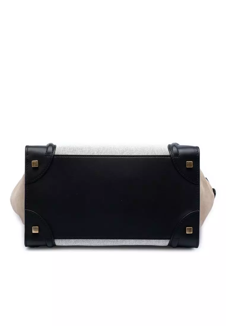 Pre-Loved Celine Mini Canvas And Suede Tricolor Luggage Tote