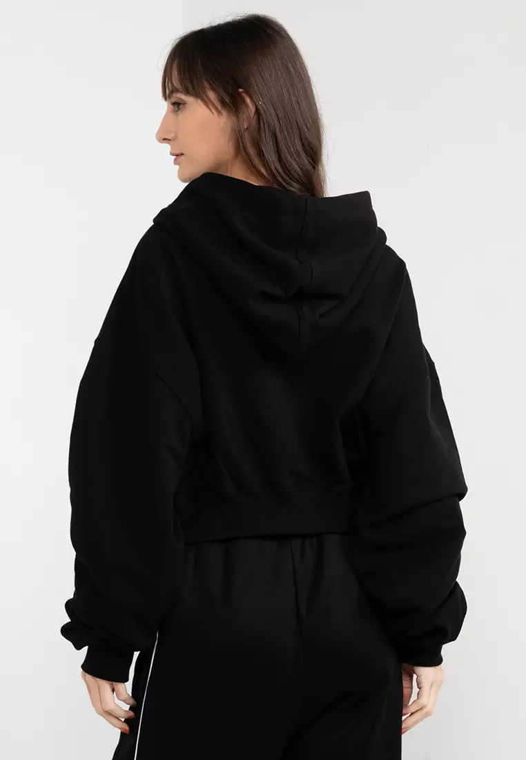 Cropped drawstring hoodie top