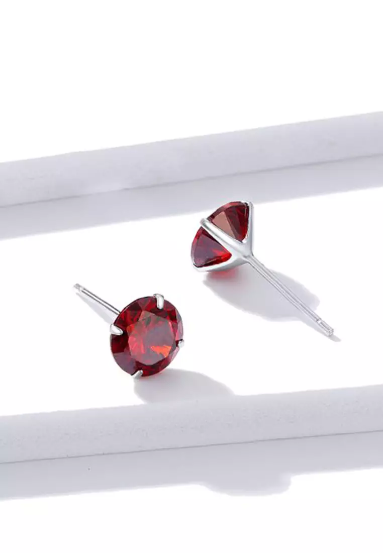 Scarlet Diamond Round Cut Four Prong Stud Earrings