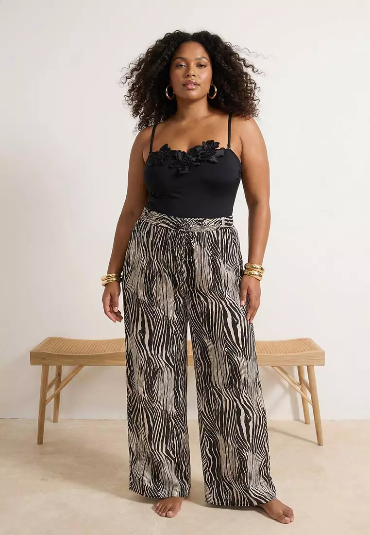 Beach Wear Black Zebra Pattern Woven Pants Tbbss26Ar00018