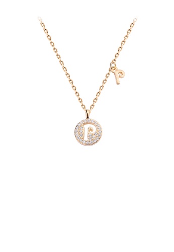 Glamorousky white 925 Sterling Silver Plated Champagne Gold Fashion Simple Hollow Alphabet P Geometric Round Pendant with Cubic Zirconia and Necklace F83FAACE4DE475GS_1