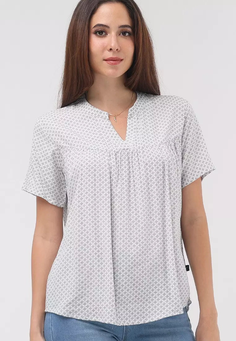 Woven Printed Rayon Short Sleeve Blouse