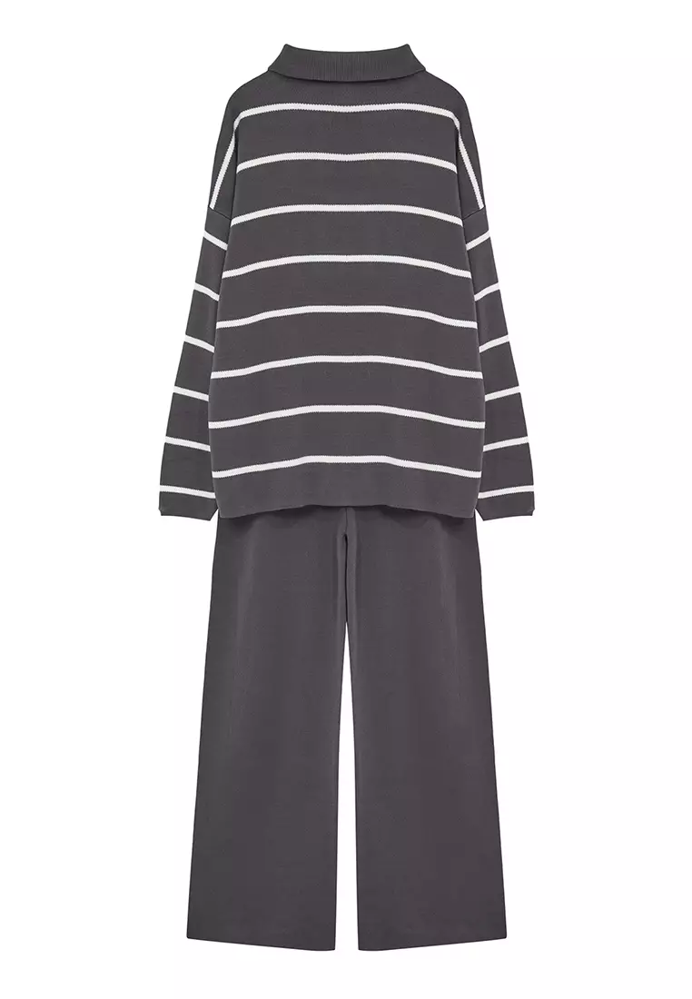 Wide Fit Anthracite Knitwear Set Zippered