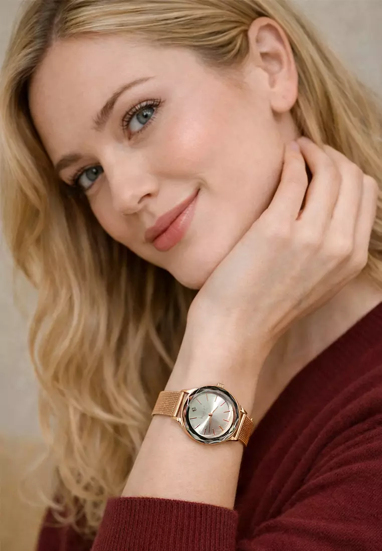 Geometric Mineral Glass Feat SWAROVSKI®Crystal Watch Rose Gold White