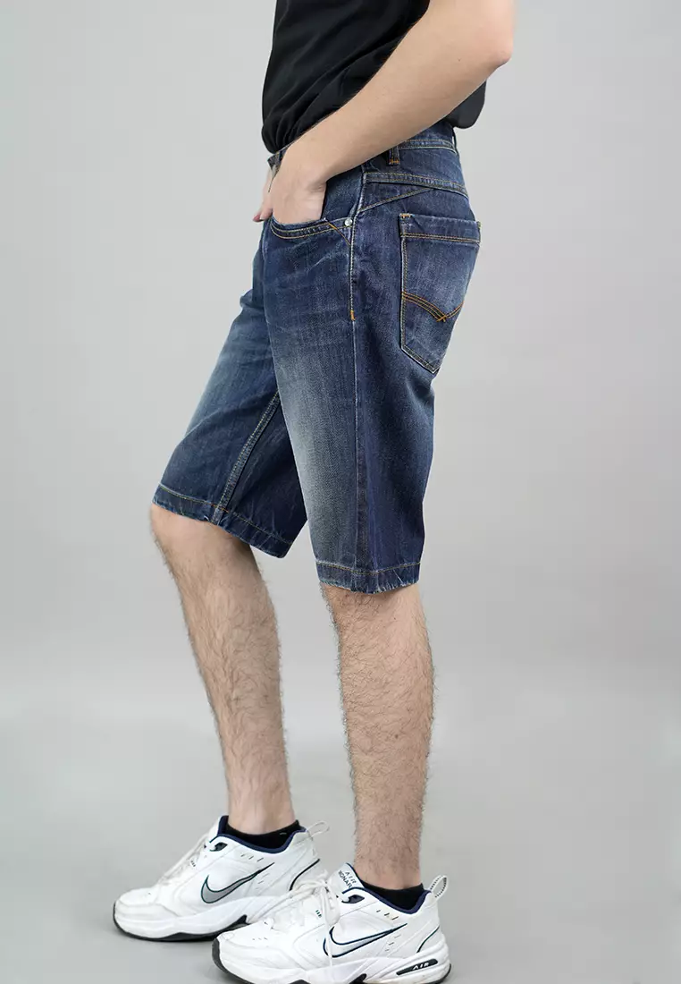 LGS - Celana Pendek Jeans Pria Motif Washed Whiskers Blue Denim - JSS.416.P079.A666.C