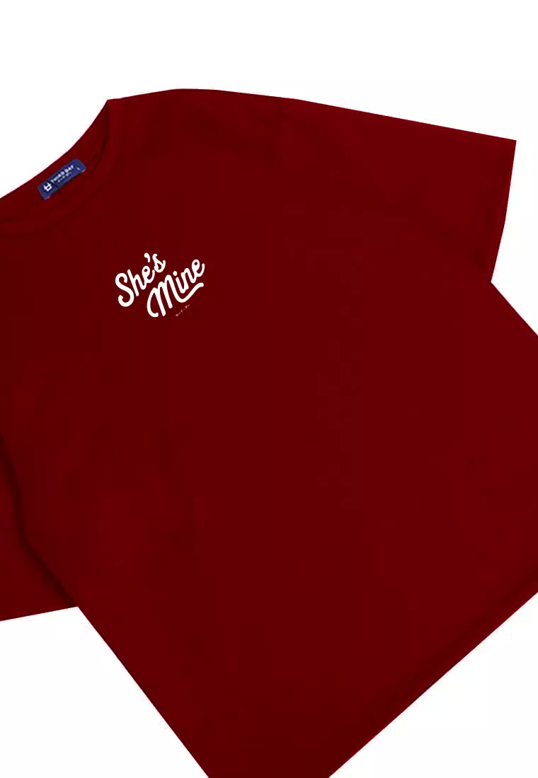 MTU20 kaos couple pasangan oversize bahan tebal scubalux "she's mine" merah maroon
