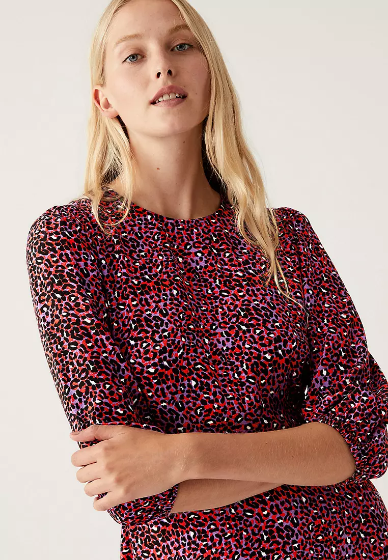 Animal Print Round Neck Midaxi Tea Dress