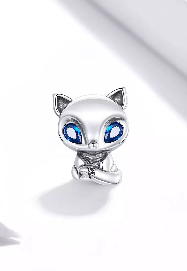Solid 925 Sterling Silver Blue Eyed Fox Charm