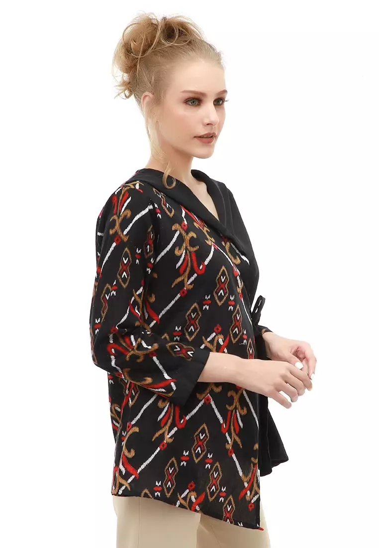 Lynelle Batik Zenna Wanita Lengan Panjang model Tali Samping Material Cotton ORIGINAL - Black