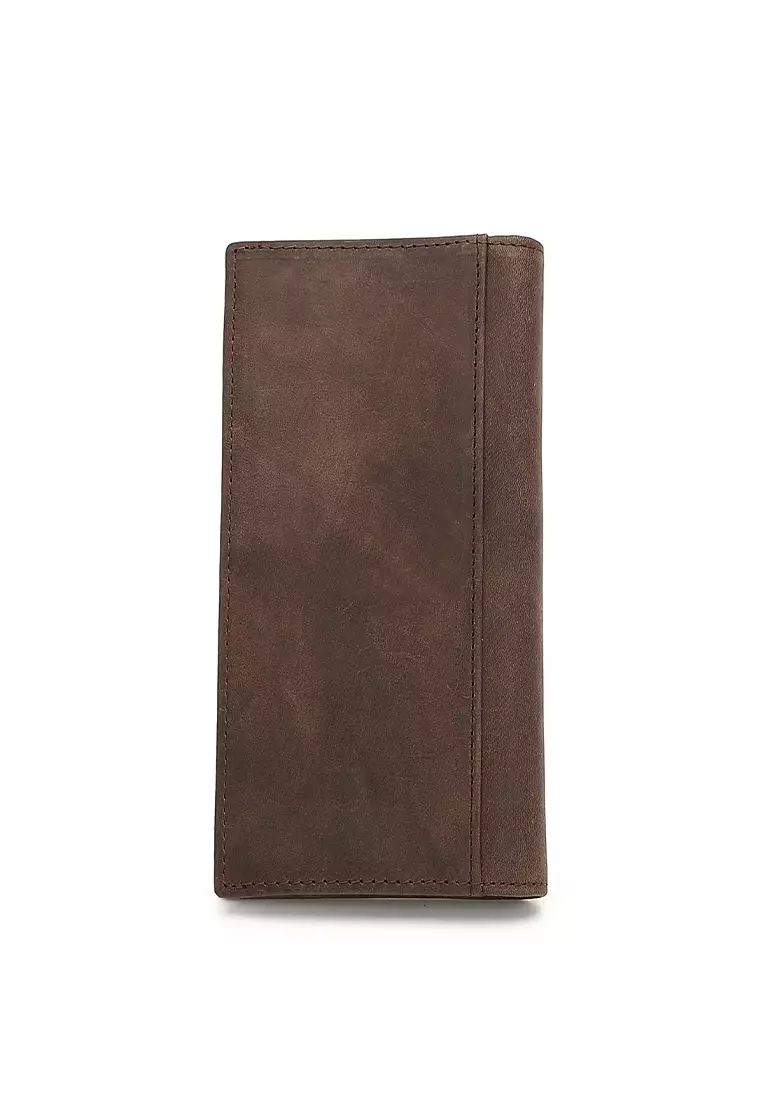 Genuine Leather RFID Long Wallet - Brown