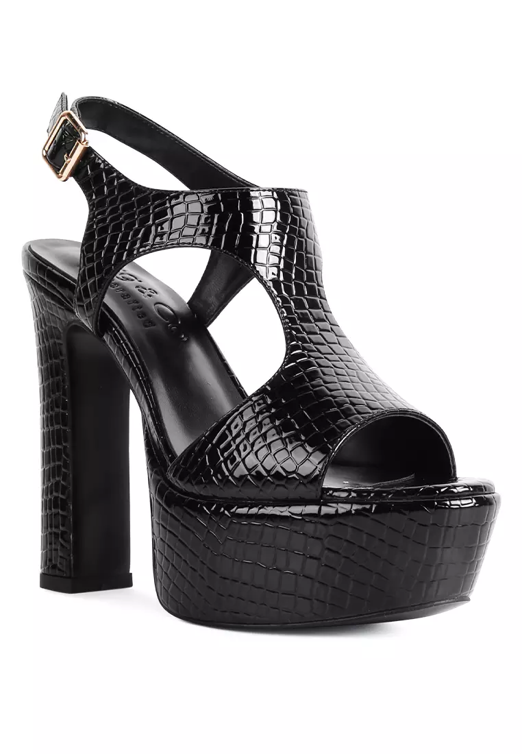 Buy RAG CO Black Croc High Heeled Cut Out Sandals 2024 Online