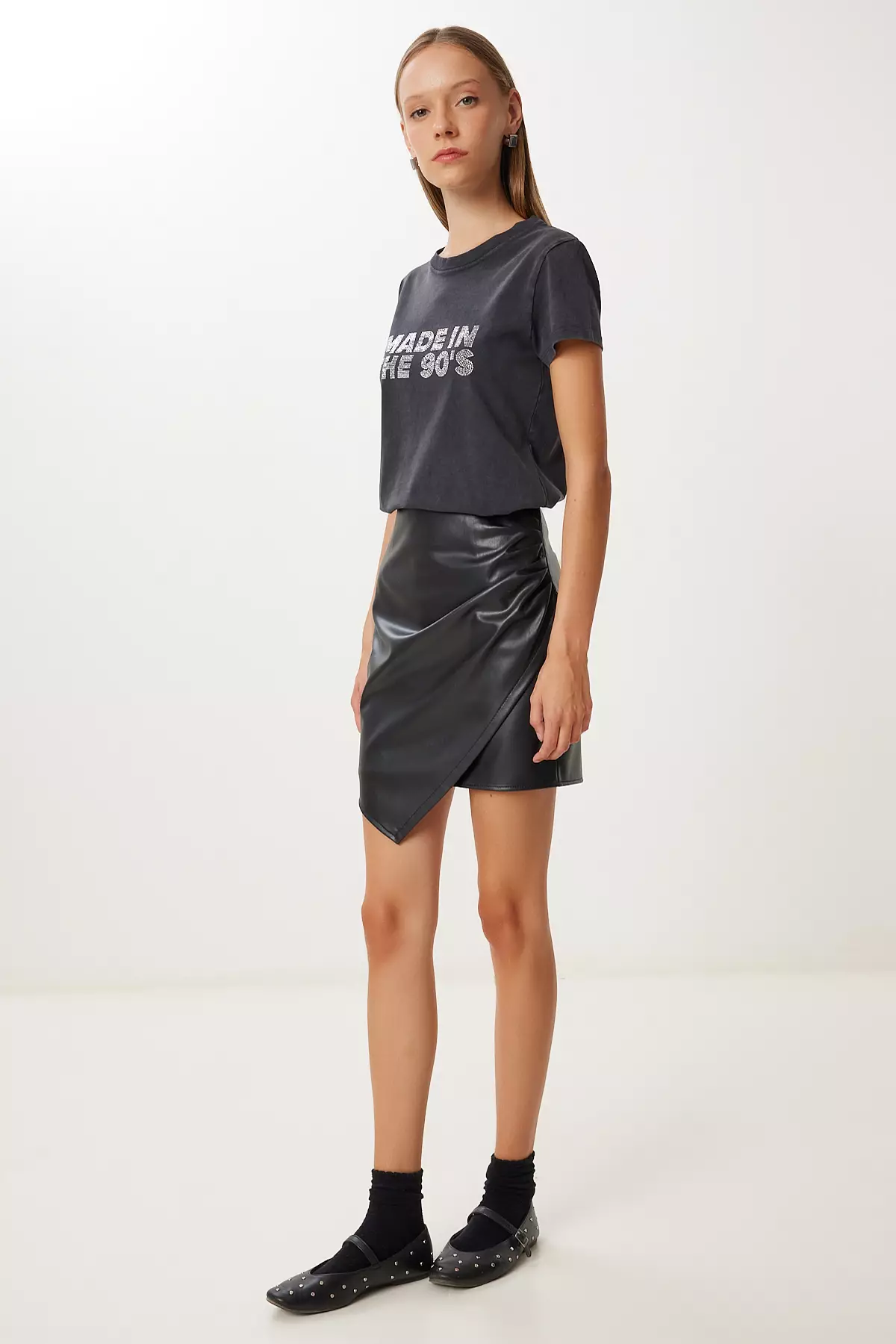 Buy Happiness Istanbul Women's Black Asymmetrical Mini Faux