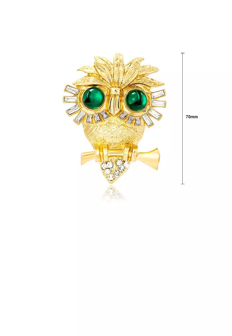 Buy Glamorousky Vintage Cute Plated Gold Owl Brooch with Cubic
